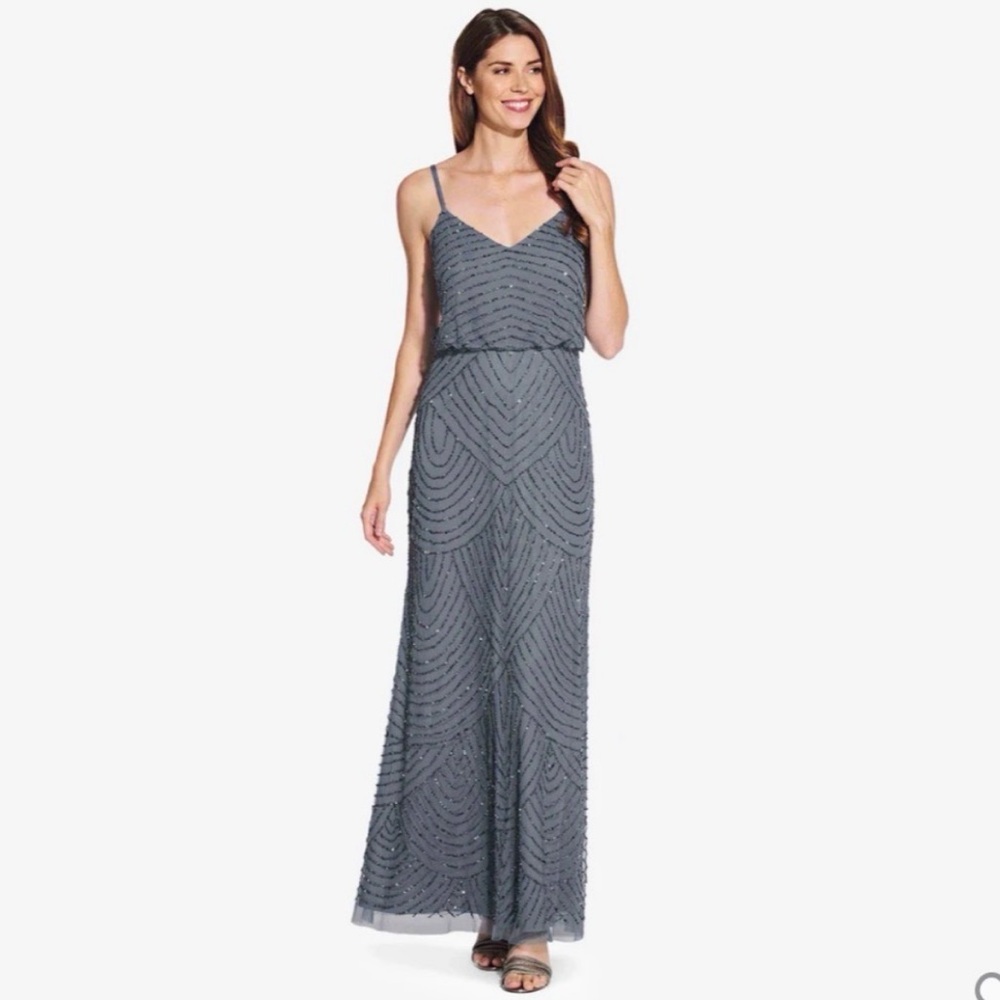 Adrianna Papell Dusty Blue Beaded Bridesmaid Dress